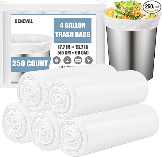 Picture of 1Beneval 4 Gallon Small Trash Bags, 250 Count, Unscented, Transparent, Durable, Ideal for Bathroom, Kitchen, Office, Bedroom