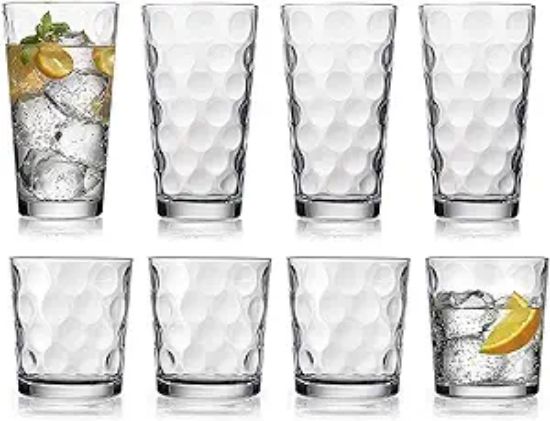 Picture of Home Essentials & Beyond Glassware Drinking Glasses Set Of 8 4 Highball (17 oz.) Kitchen Glasses | 4 (13 oz.) Rocks Glass Cups for Water, Juice and Cocktails.