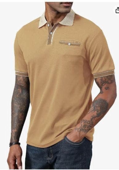 Picture of Mens Polo Shirts Short Sleeve Golf Casual Polo Collar Vintage Pique Shirts with Pocket