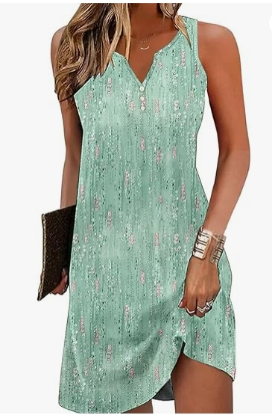 Picture of Summer Dresses for Women 2024 Beach Loose Casual A Line Dress Sleeveless V-Neck Sundress with Pockets