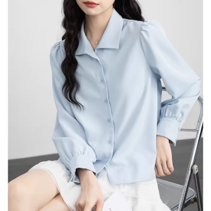 Picture of Haze blue satin shirt women's long-sleeved spring and autumn style