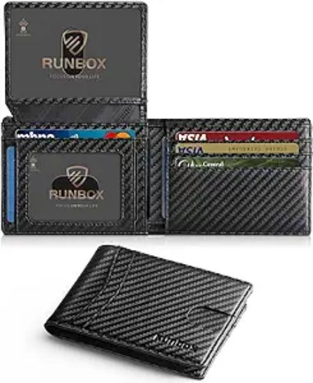 Picture of A RUNBOX Men's Wallets 15 Card Holder Slim Rfid Leather 2 ID Window With Gift Box Men's Accessories