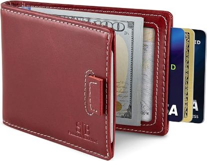 Picture of SERMAN BRANDS RFID Blocking Bifold Slim Genuine Leather Minimalist Front Pocket Wallets for Men Money Clip