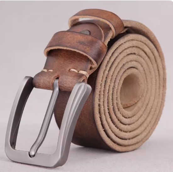 Picture of The first layer of pure cow leather belt young man handmade leather belt man leather needle buckle simple retro belt Korean version young man