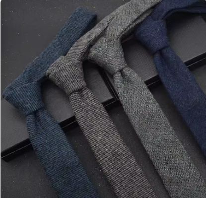 Picture of 6cm casual wool tie for men retro coffee grey blue hand-typed gift box fashion