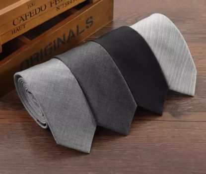 Picture of   Wool tie men's black Korean formal business slacker zipper-free casual wedding gray small narrow version of thin