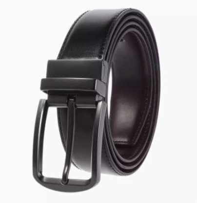 Picture of Men's belts business leisure double-sided available belts silver alloy buckle trend Joker young leather belt.