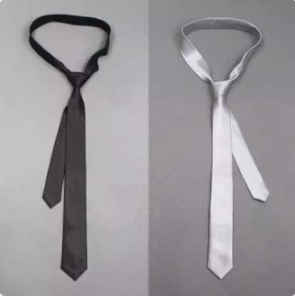 Picture of Tie 5CM Korean version of narrow black silver male and female students performing group wave casual KTV collar zipper free of hand.