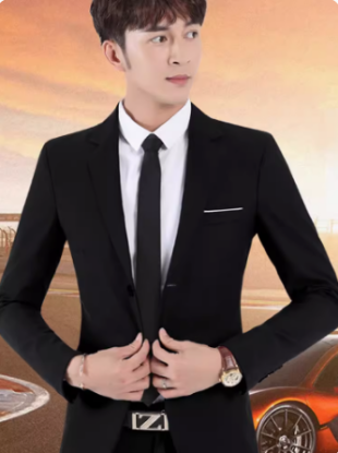 Picture of Black tie men's formal suit Korean version of the trend narrow men's business career 5cm fashion casual students small.