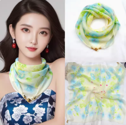 Picture of 2024 new small square scarf magnetic pendant scarf neck chiffon thin scarf fashion scarves women