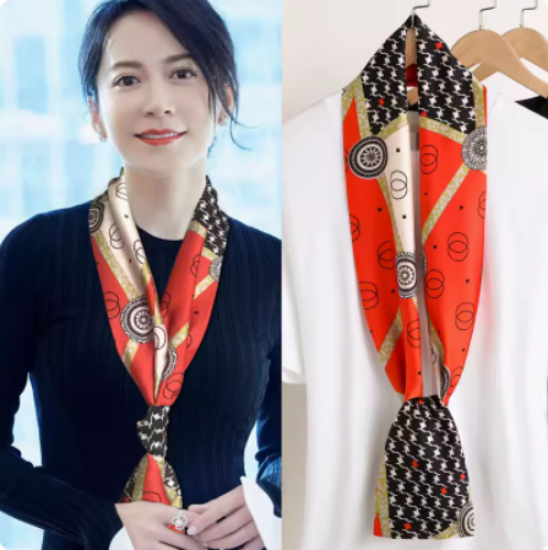 Picture of Small long square scarf women's spring and autumn winter scarf with shirt thin scarf neck scarf tie ribbon.