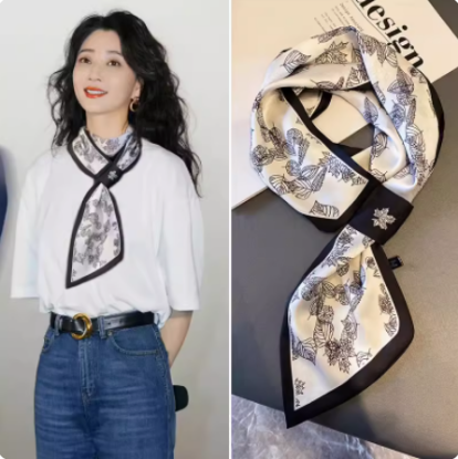 Picture of Simple black and white strip small scarf Korean lazy scarves women spring and autumn Joker decorative scarf Yin Tao with scarves.