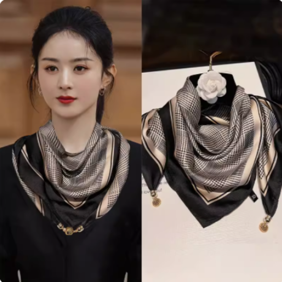 Picture of Scarf women's spring and autumn 2024 new magnetic buckle satin square scarf high sense decorative triangle scarf neck protection