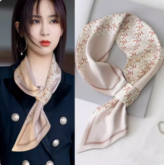 Picture of Scarf small long square scarf women's neck protection in spring and autumn and summer, lazy man with buckle clavicle and shirt thin scarf